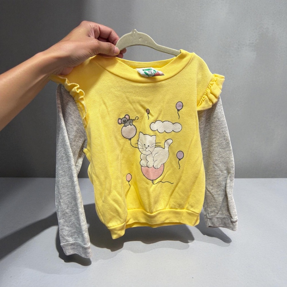 BULL FROG Kids Size 4‎ Yellow Cat Mouse Balloons Long Sleeve Top
